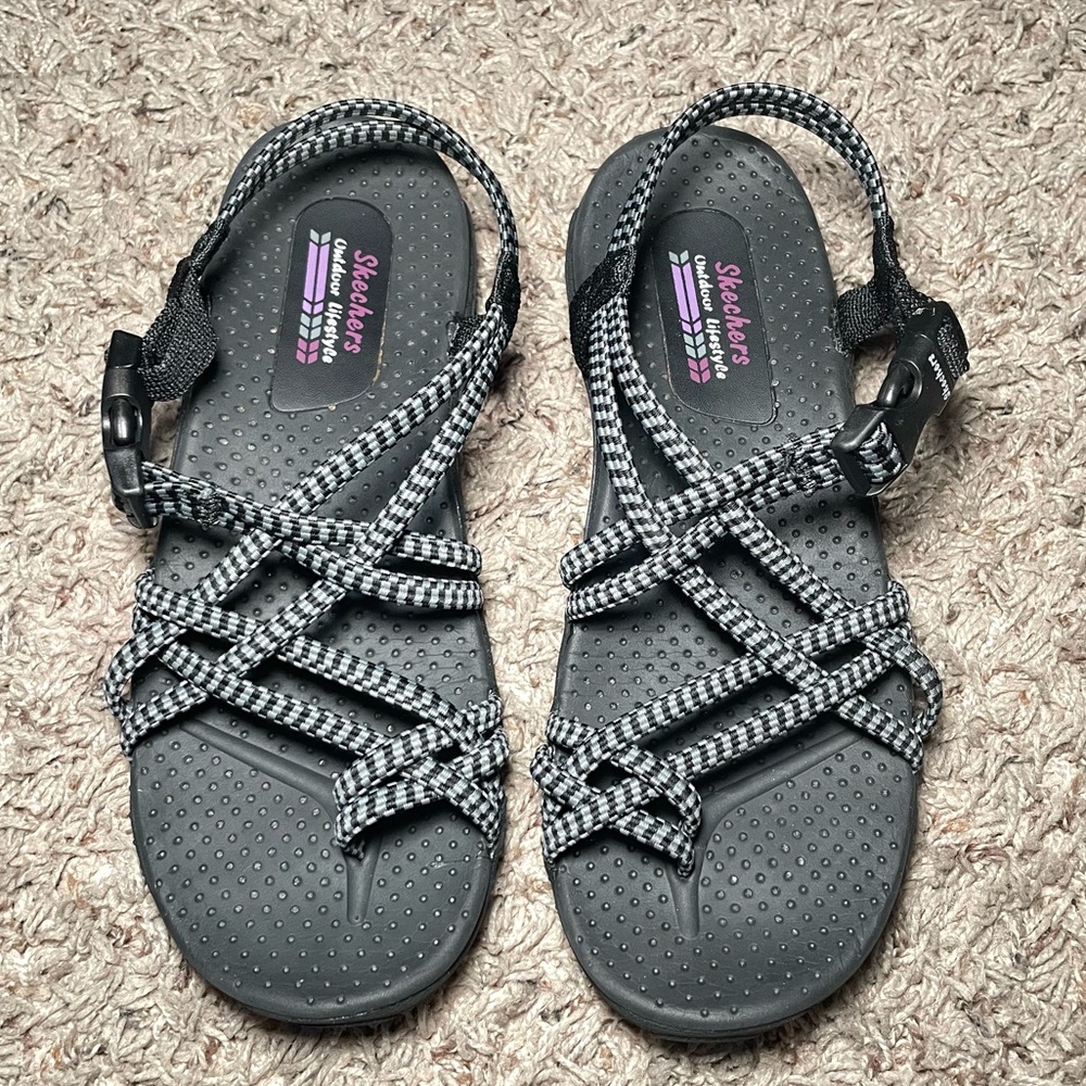 SKECHERS Rope Elastic Cross Weave Strap Sandal Water Shoes Memory Foam Sz 7